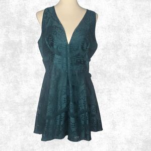 Charlotte Russe Teal Lace Romper – Size XL | Deep V Neck, Sleeveless
